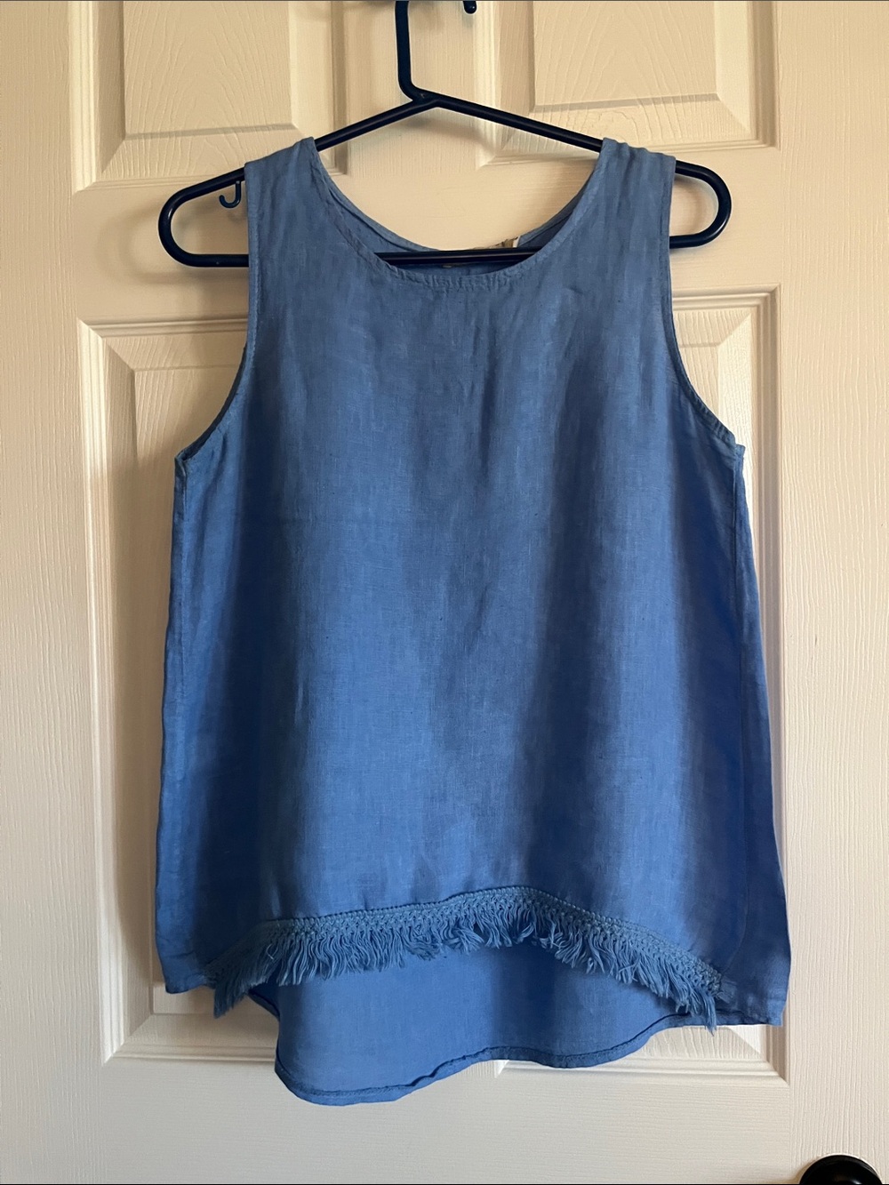 Valentina Blue Sleeveless Fringe-Hem Tank